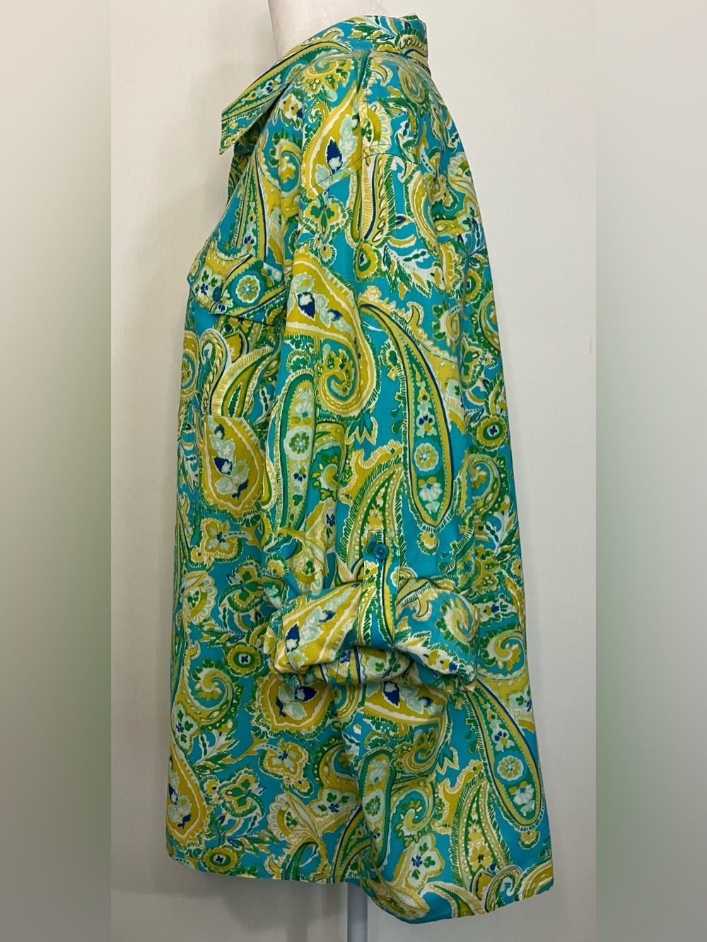 Jones New York Top 3X Blue Green Button Down Paisley Preppy Office Cotton - Picture 8 of 10